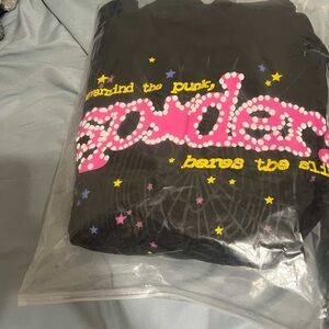 Black Graphic Hoodie with Pink and Yellow Accents